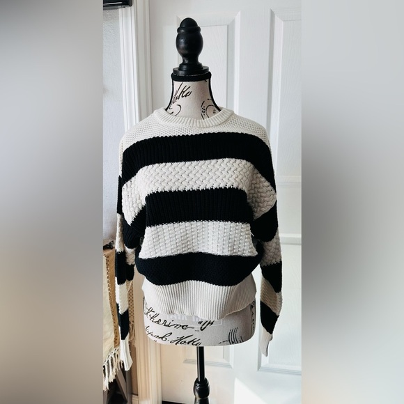 Black and Cream Textured Stripe Sweater - Picture 1 of 7
